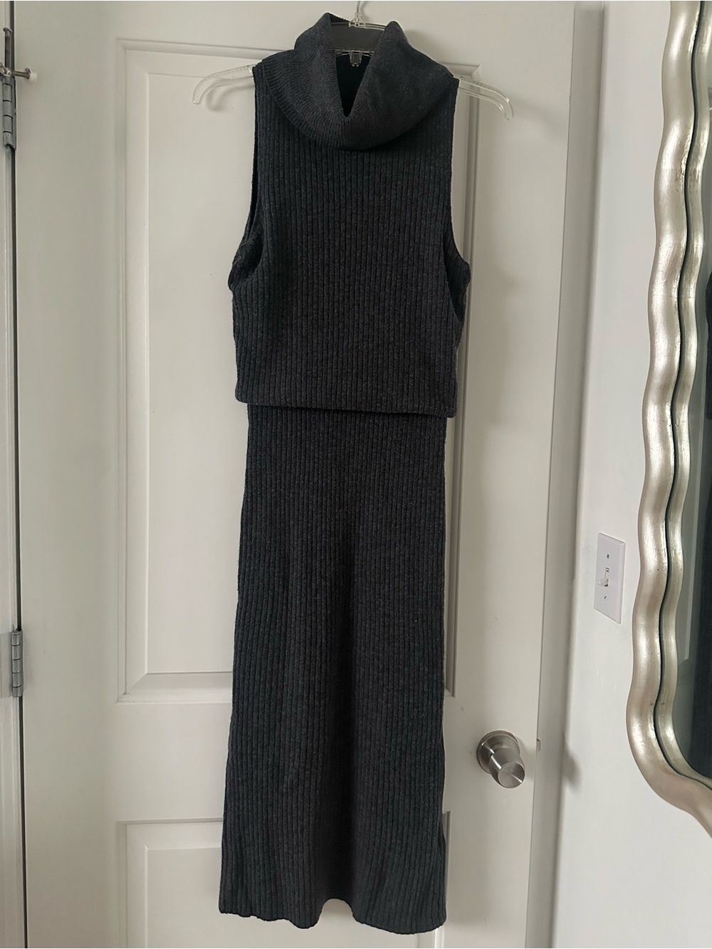 Alice + Olivia Charcoal Ribbed Sleeveles Midi Turtleneck Dress